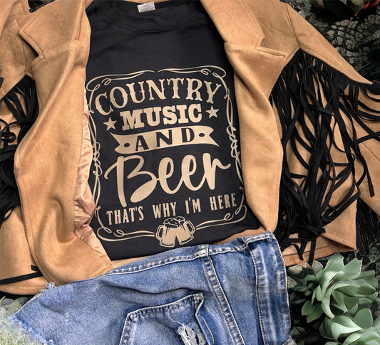 Country music and beer printed Tshirt.