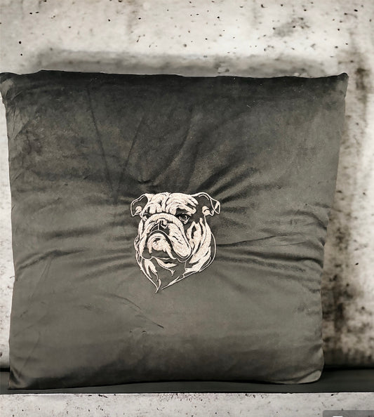 Black velvet English bulldog embroidered Cushion Cover 45 x 45 cm Square with Invisible Zipper.